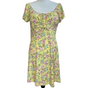 DEREK HEART Floral A-Line Multicolor Spring Dress Flutter Sleeves Stretchy XL EC